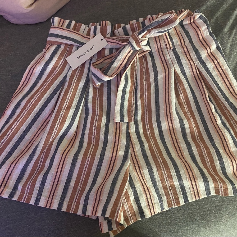 Francesca’s Blue/Pink Stripped High Waisted Tie Shorts